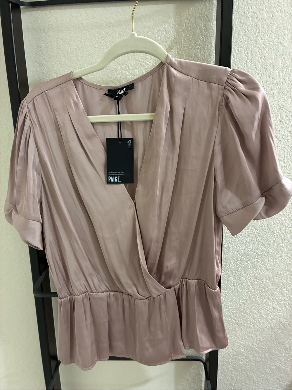 PAIGE Dusty Rose Silk Wrap Blouse